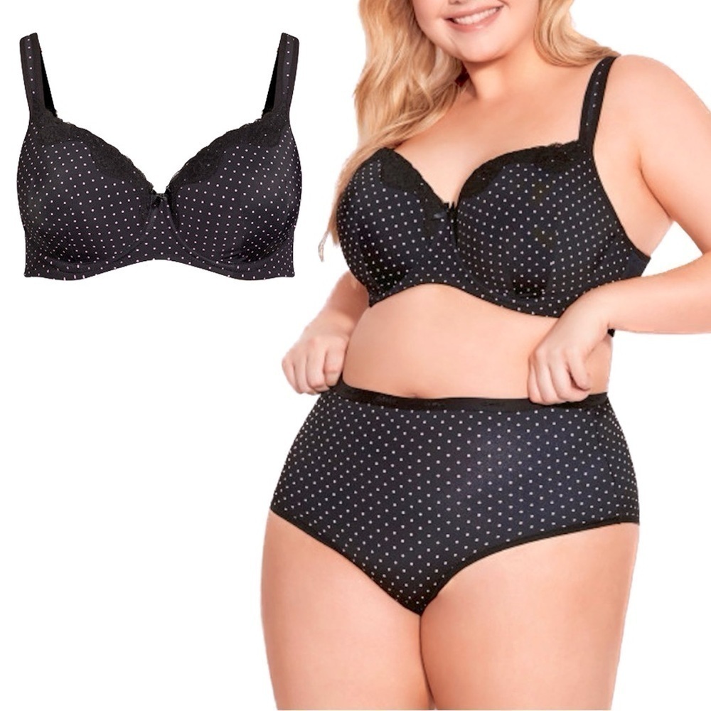 AVENUE BODY Black Pink Spot Balconette Bra Fashion Print Lace BD21.3